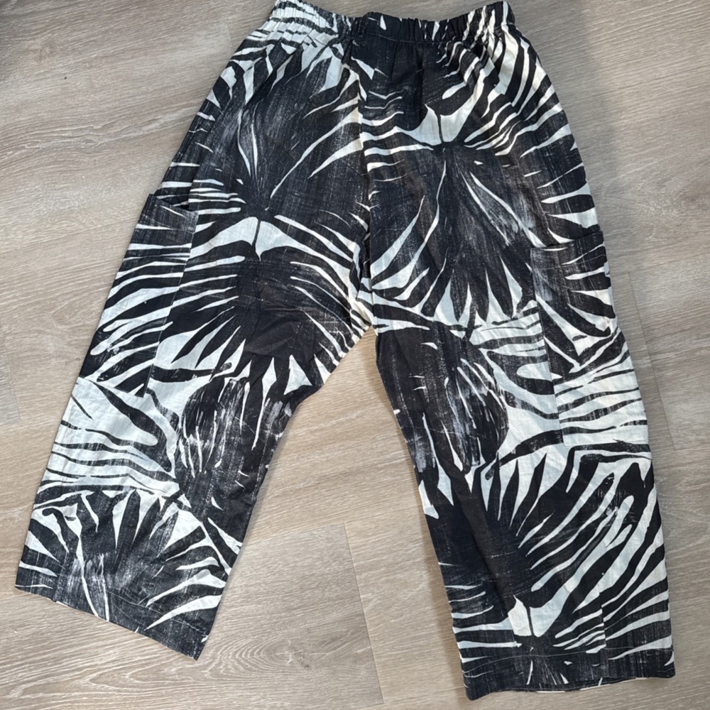 Bryn Walker Xx-Small Linen Vacation Cropped Pull On Pants Leaf Vacation Tropical - Picture 12 of 12